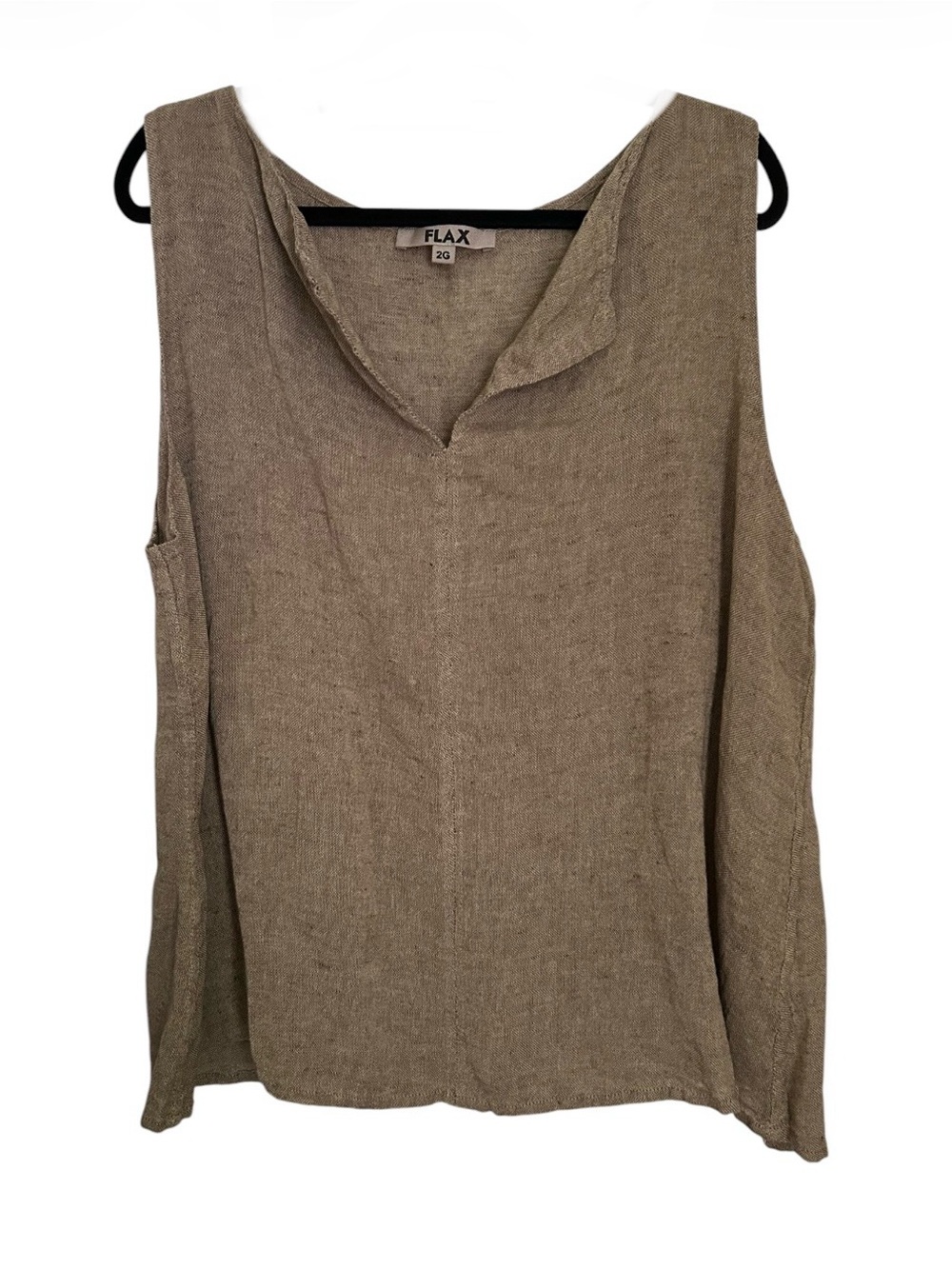 FLAX Women's Sleeveless Linen Tunic Top in Natural Taupe/Tan Color Exc Versatile